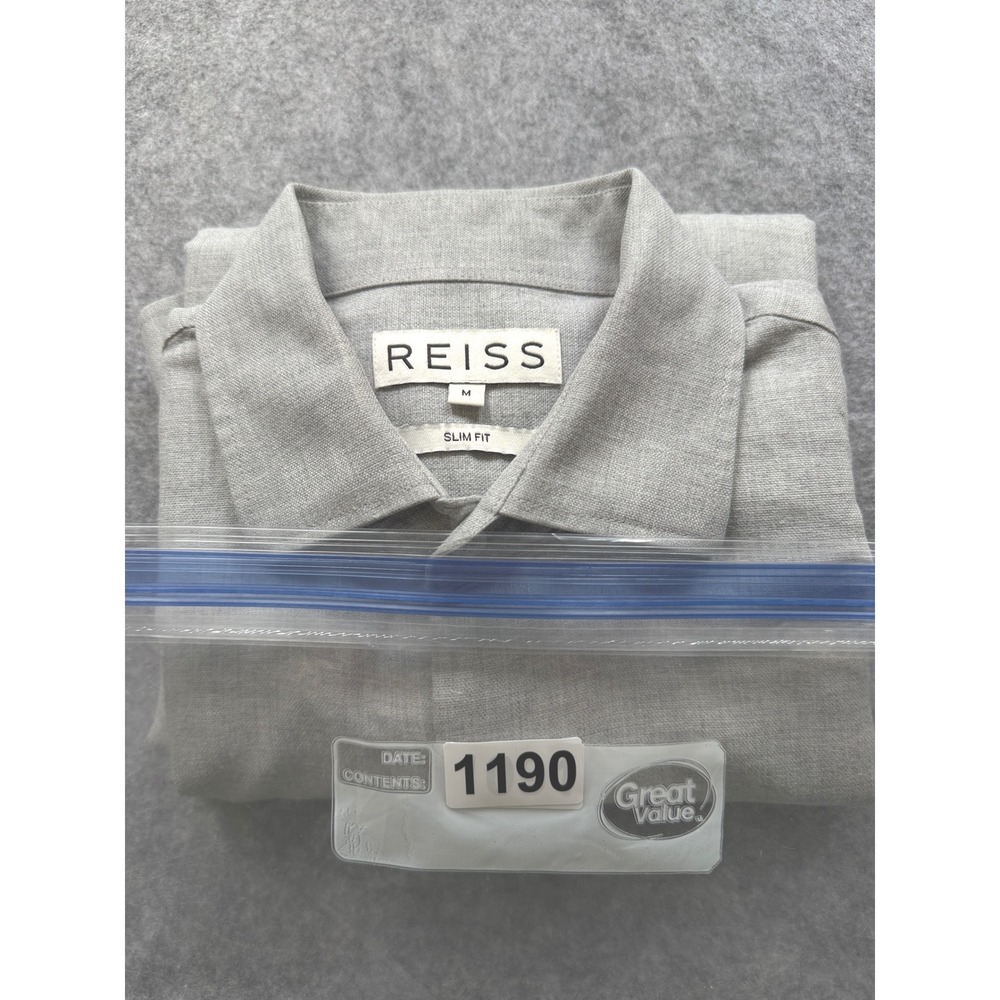 Reiss Button Down Shirt Mens Medium Grey Minimalist Slim Fit Long Sleeve - Picture 10 of 10